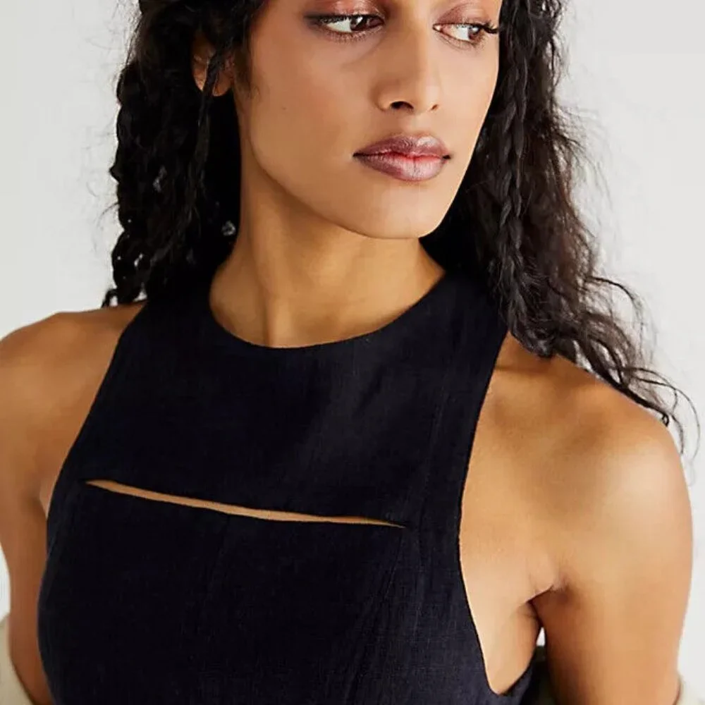Free People Sneak A Peek Top Smocked Black